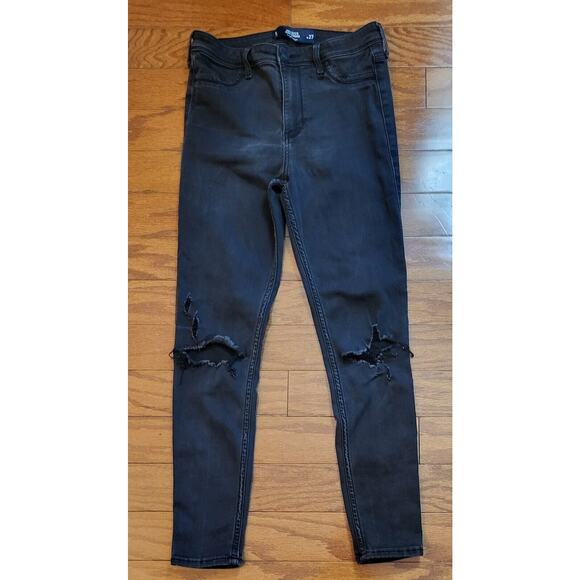 Hollister High Rise Jegging Ankle Jeans Junior 5R (W27/L26) Black Jeans Ripped - Picture 1 of 13